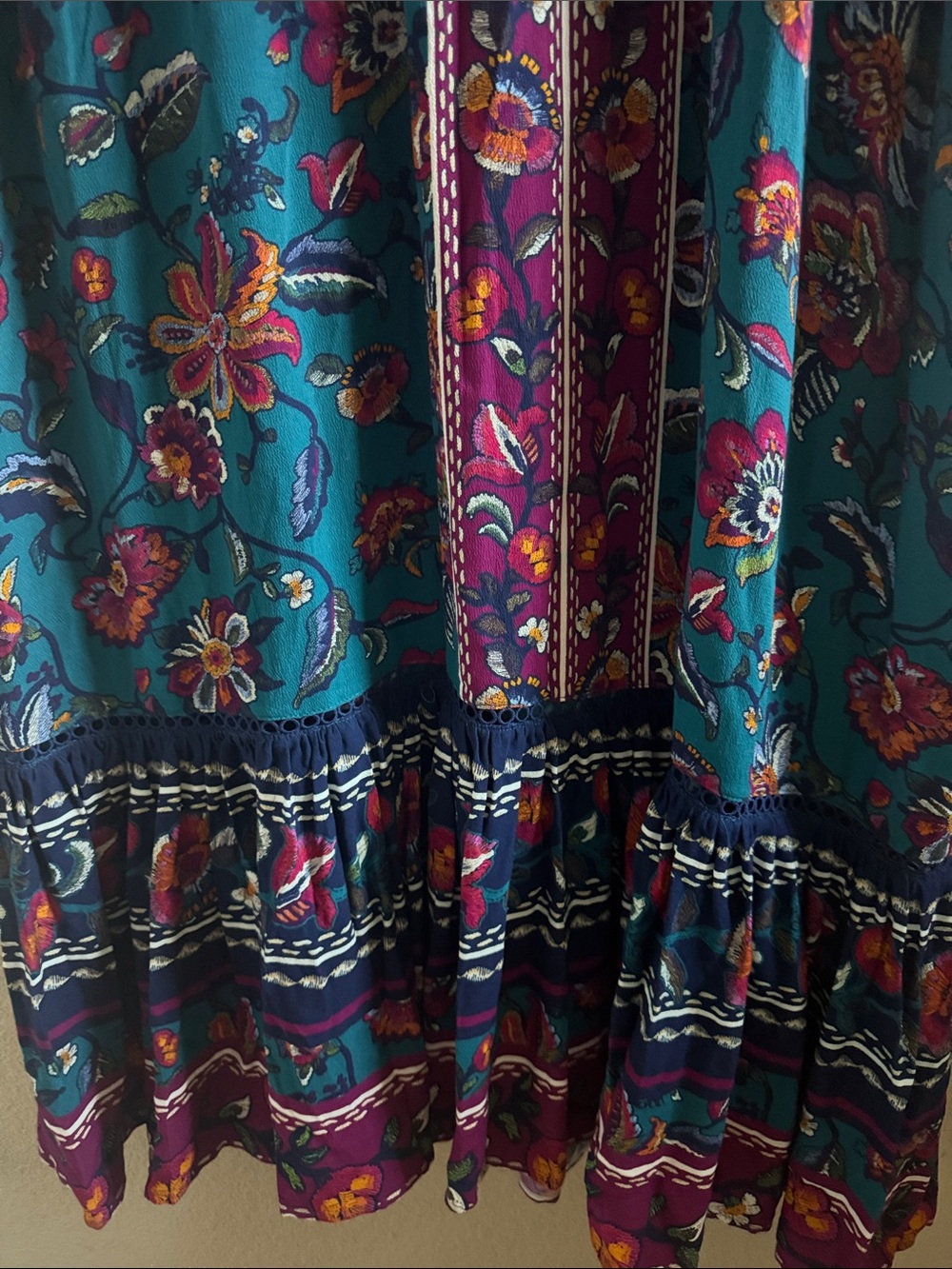 Soft Surroundings Allene Teal Floral Boho Maxi Dress Size Extra Large - Picture 8 of 10